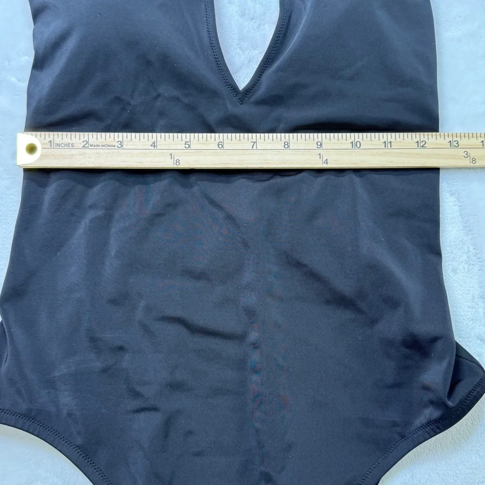 PINK Victoria’s‎ Secret Black One Piece Swimsuit Deep V Open Back Large